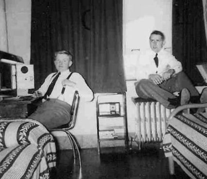 Ducky Kleintop 53 and Paul Popovich 53    In room 209 Centennial Hall Fall of 1949    We supplied our own furniture in those days and curtains  